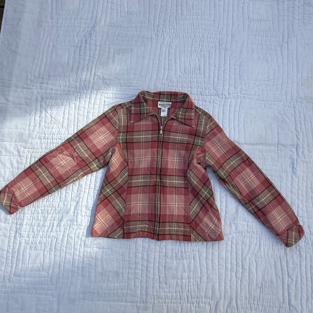 Pendleton Pink Plaid Zip-Front Wool Jacket size p… - image 1